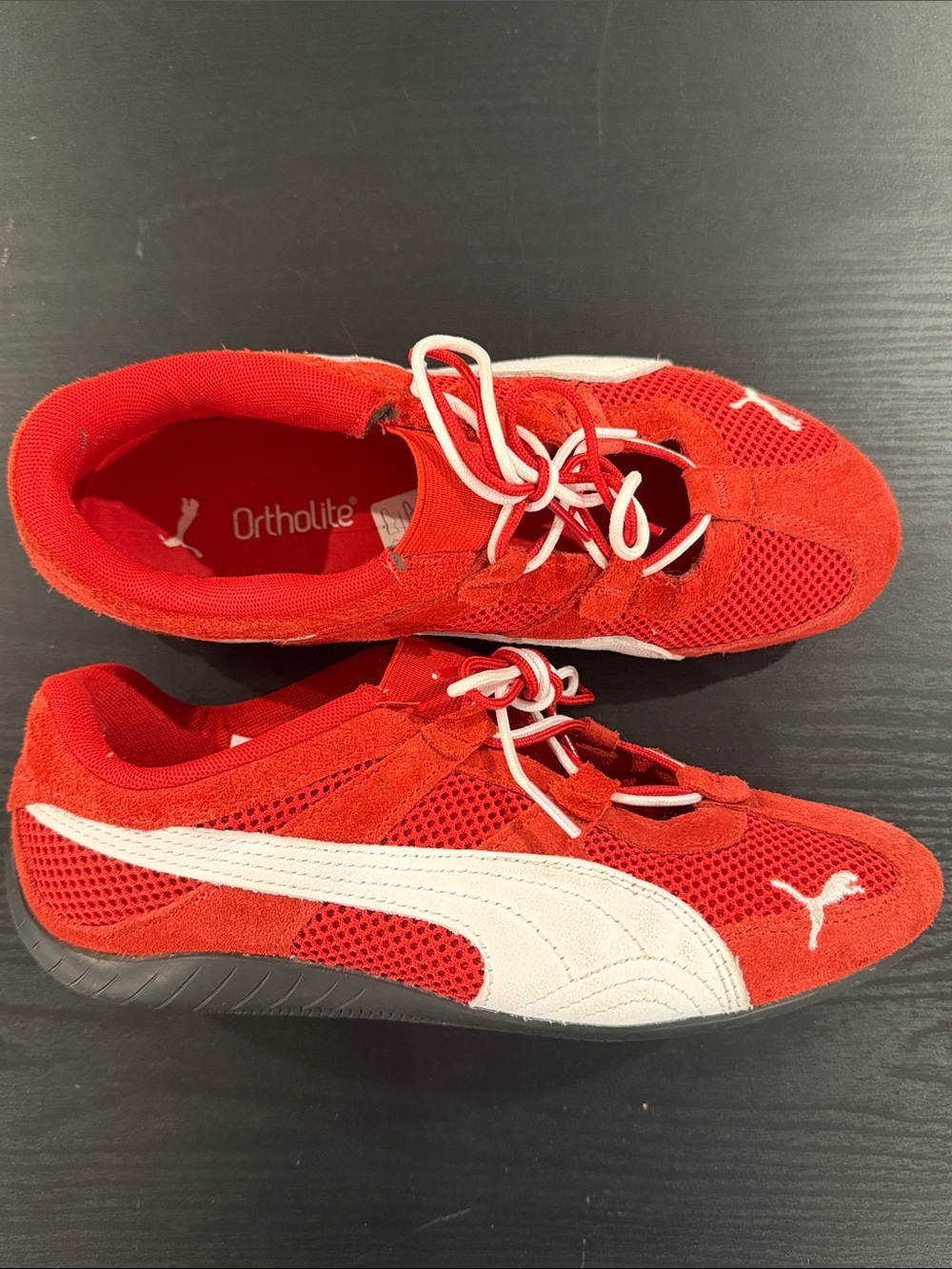 Puma Red and white Suede & Mesh Speedcat ballet